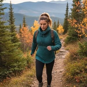 Marmot Annie Quilted Cowl Neck Pullover Sweater Small Teal Forest Green